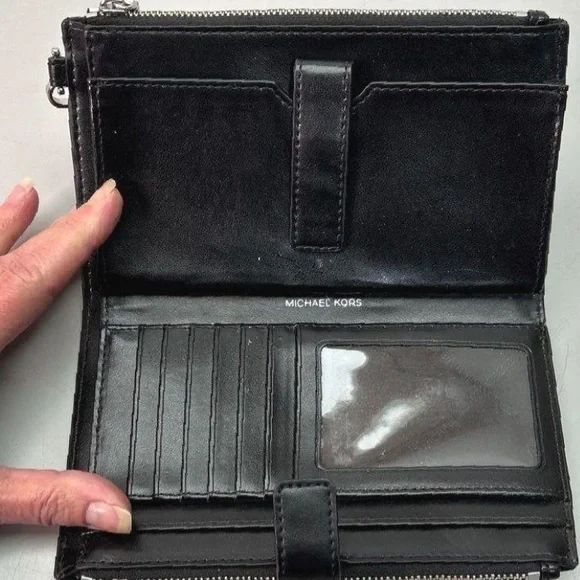 NWOT Michael Kors Jet Set Double Zip Black and Leopard Print Wristlet - Picture 5 of 6